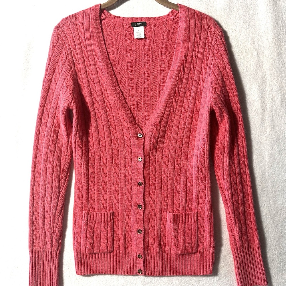 J CREW Small S Relaxed Cable‎ Knit Cardigan Sweater Cashmere Merino Wool Angora